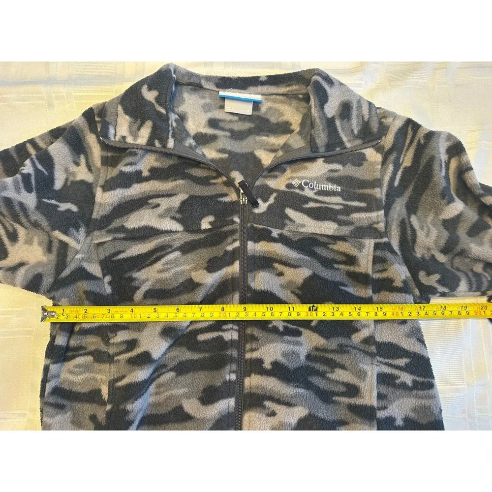 Columbia Fleece Jacket Boys Kids 14/16 Grey Camo Full Zip Camouflage Sweater